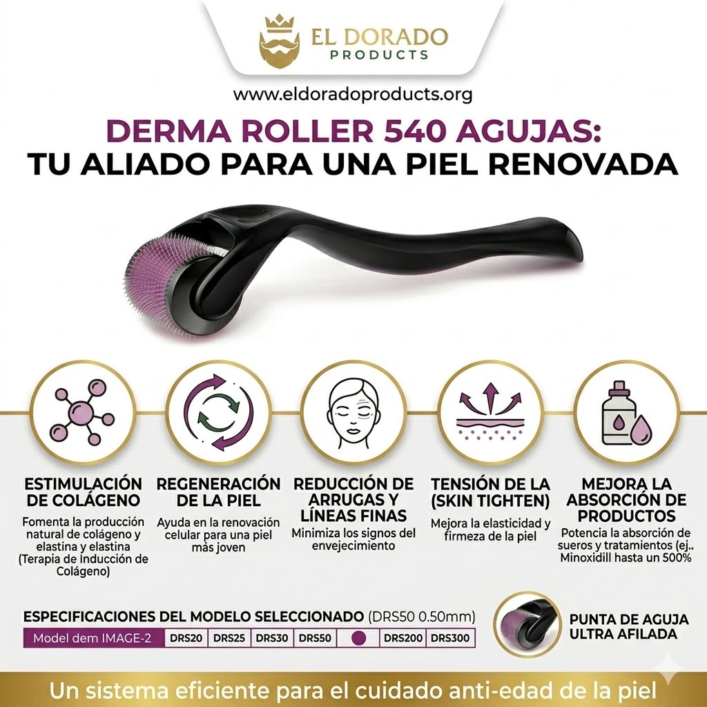 Derma Roller 540 Agujas – 0.50mm | Microagujas para Regeneración y Absorción de Minoxidil | El Dorado Products